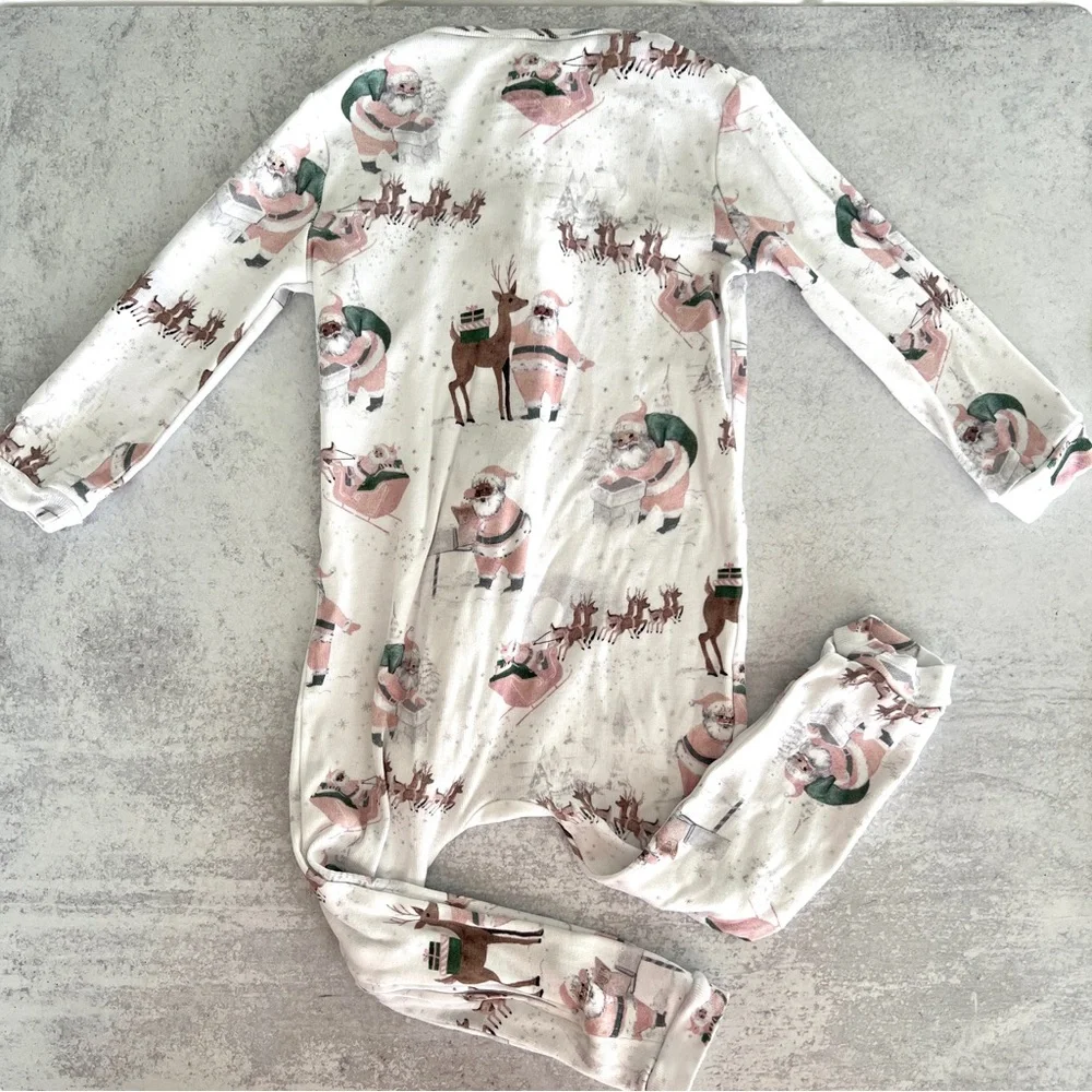 18-24M🎅🏻 Pottery Barn Kids Organic Pink Blush Vintage Heritage Santa Pajamas